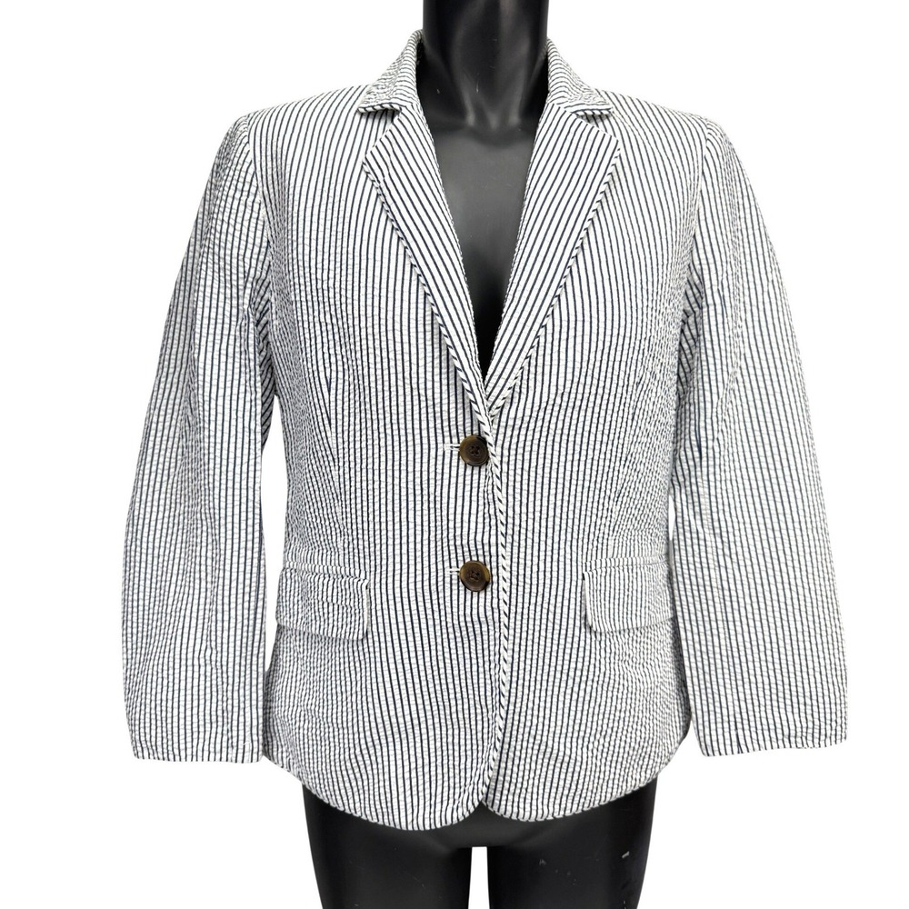 J.CREW Schoolboy Seersucker Navy & White Stripe Classic Preppy Blazer Jacket M
